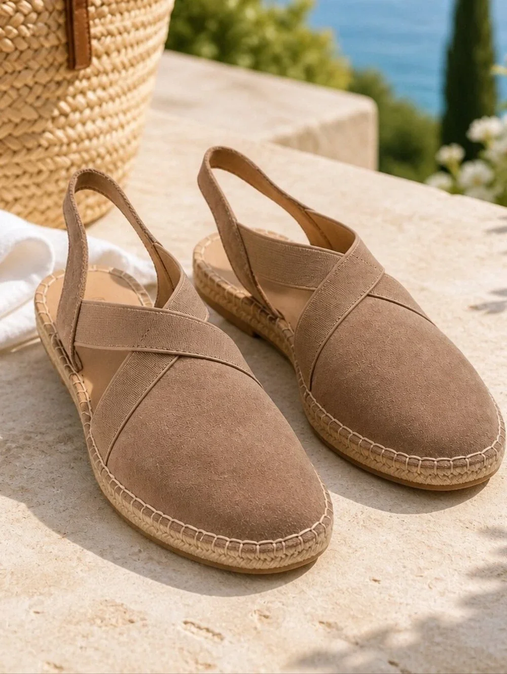 Lucky Brand SZ 8.5 Tan Rifka Flats Closed Almond Toe Espadrille Slingback
